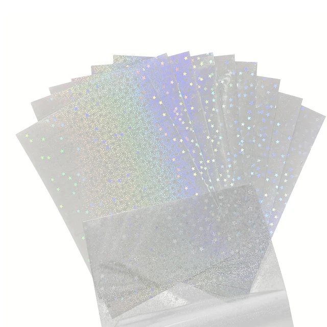 20 arkuszy piaskowe gwiazdy holograficzny papier do naklejek A4 (8,3x11,7 cala) rozmiar brokat przezroczysta nakładka holograficzna folia do laminowania samoprzylepna