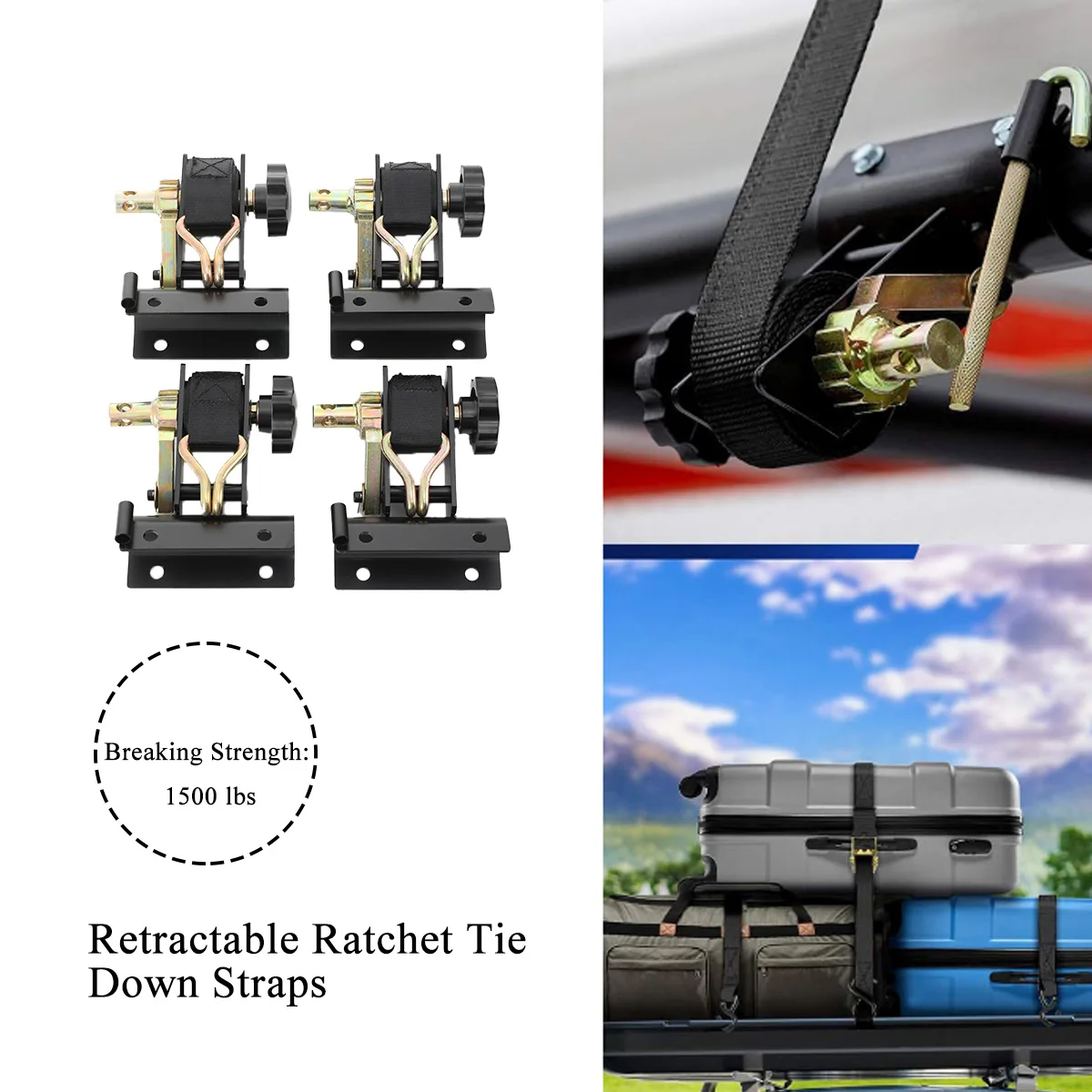 

4pcs Truck Van Roof Rack Lock Strap 2inch Round Tube Mount 1.5inch x 7.5ft Strap for Boat Trailer Versatile Accessories