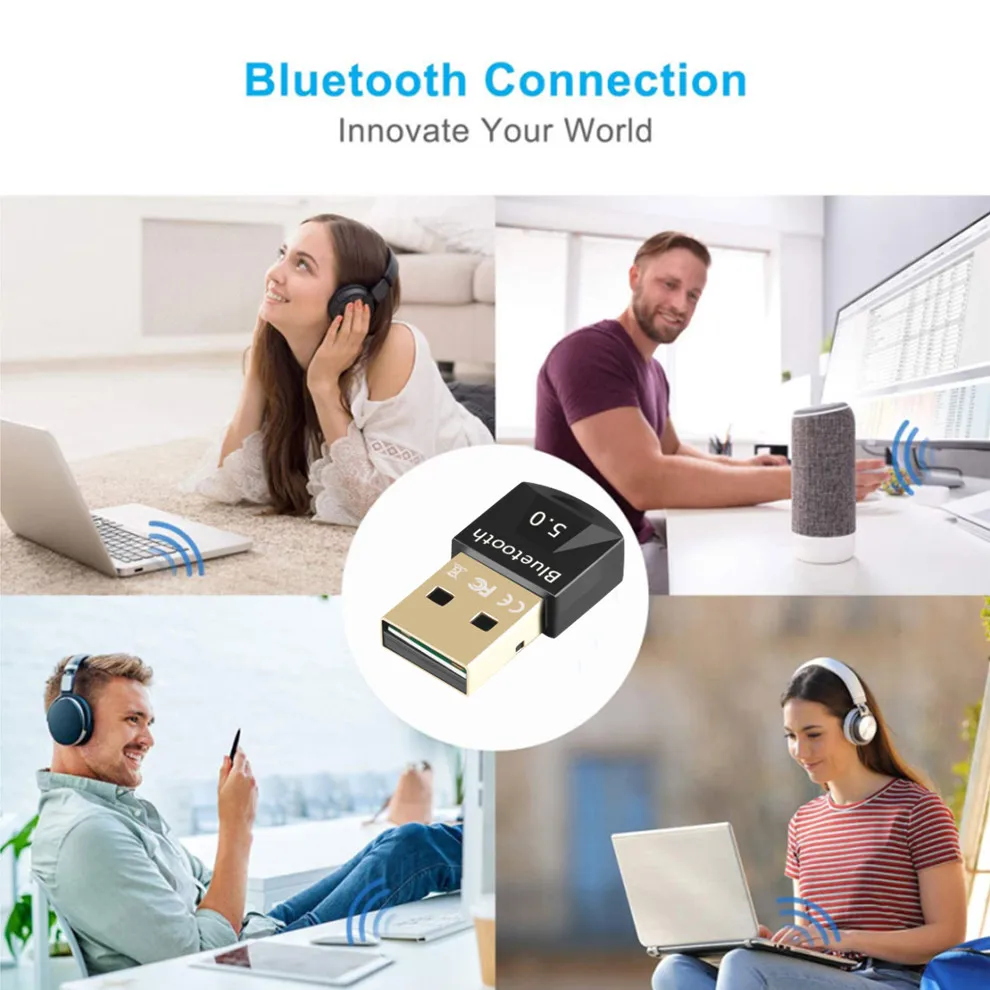 LccKaa USB ตัวแปลงบลูทูธ5.0ตัวรับสัญญาณบลูทูธ USB Bluetooth 5.0 Dongle BT เครื่องส่งสัญญาณ Mini Adapter สำหรับ PC แล็ปท็อปลำโพง