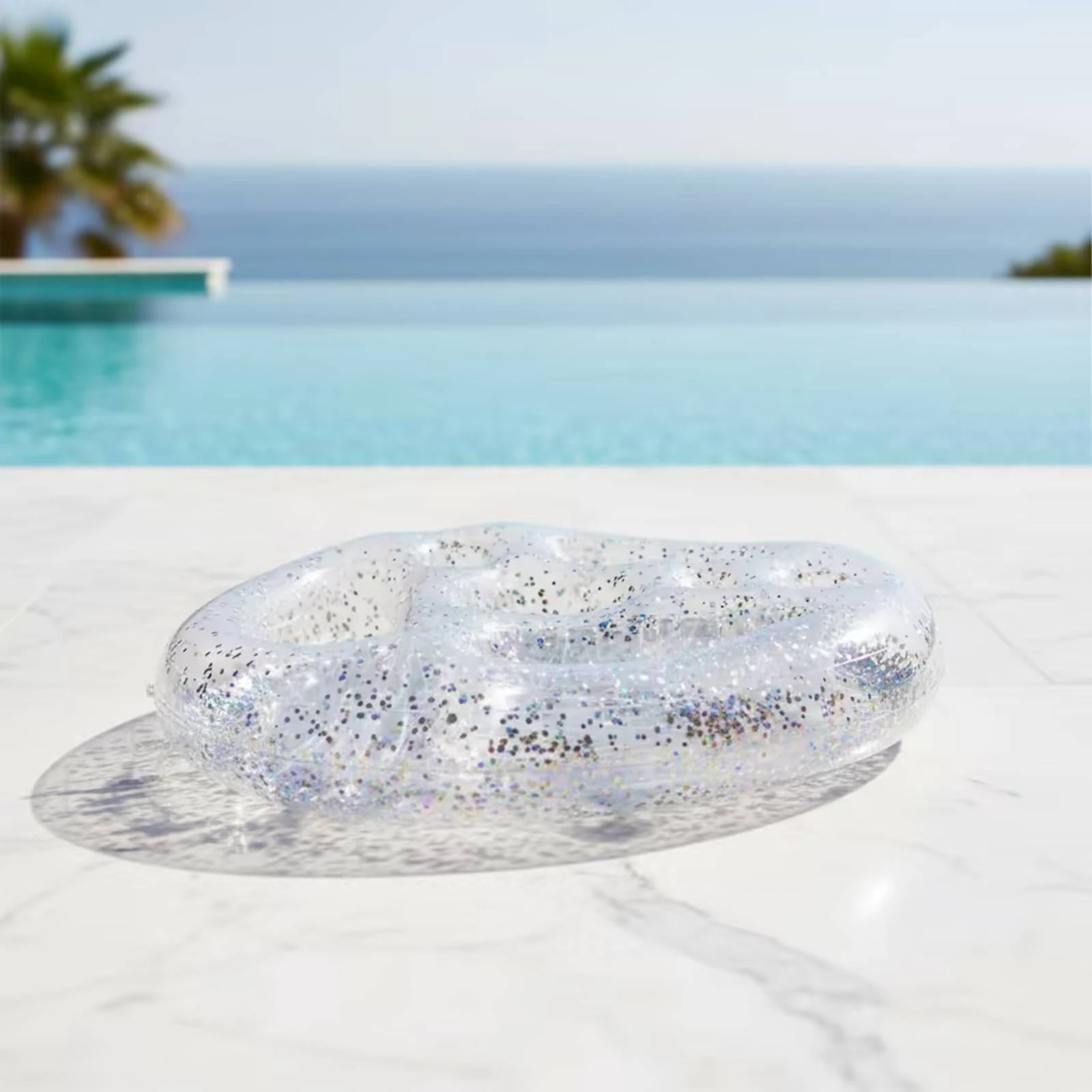 Inflatable Drink Tray Glitter Pool Drink Holder Floating Tray with Cup Holders Easy to Inflate Buoyant Quick Inflation
