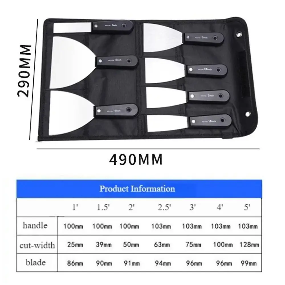 7PCS Thickened Putty Shovel Set Soft Grip Handle Carbon Steel Clean Putty Spatula 7 Sizes with Storage Bag Paint Scraper