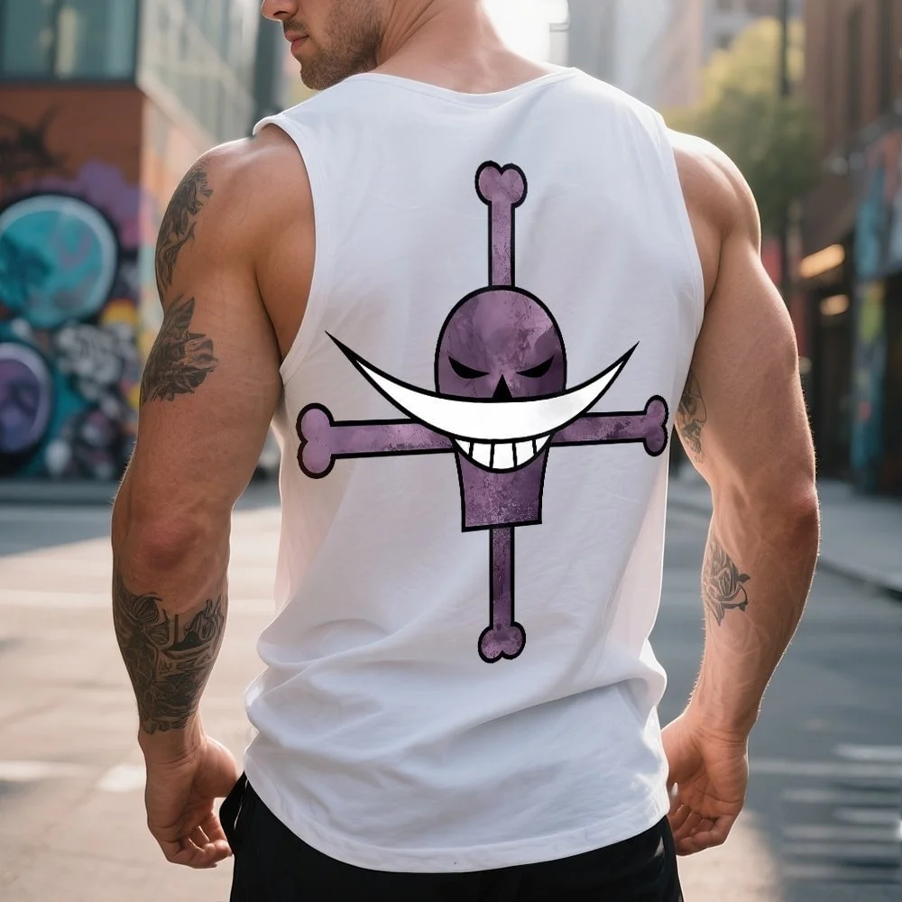 One Piece Men Vest Tank Top Whitebeard Pirates' Jolly Roger Summer
