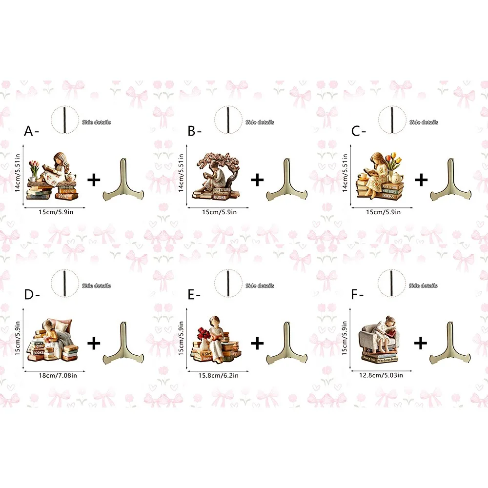 Reading Girl Wooden Bookshelf Decor