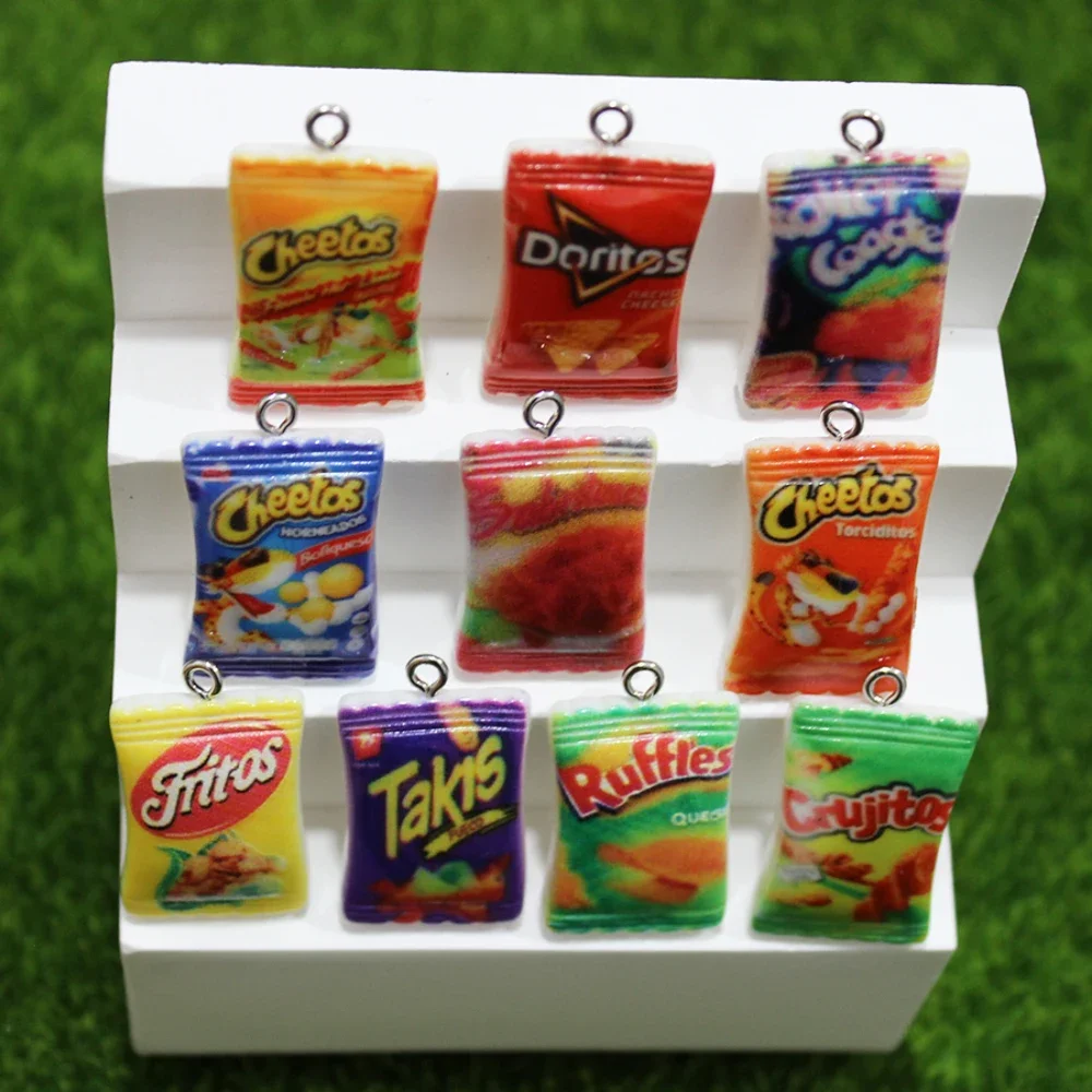 10Pcs/ Resin Simulated Snack Candy Bag Charm Pendant For Diy Earring KeyChain Jewelry Making  Accessories