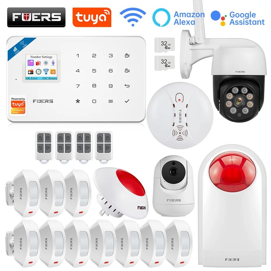 

FUERS W181 GSM WIFI Tuya Smart Home Alarm System Kit 433Mhz Wireless Alarm Security System IP Camera Anti-Pet Motion Sensor