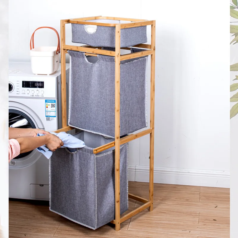 

Household Bamboo Wood Dirty Clothes Basket Bathroom Vertical Storage Basket Wooden Laundry Basket Storage Solid