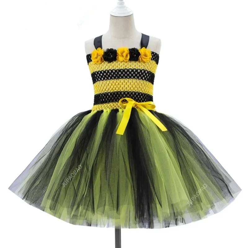 Little Bee Tutu Dress for Girls Halloweeen Cosplay Costume Tulle Flowers Kids Holiday Party Honeybee Fairy Fancy Dress Up Outfit