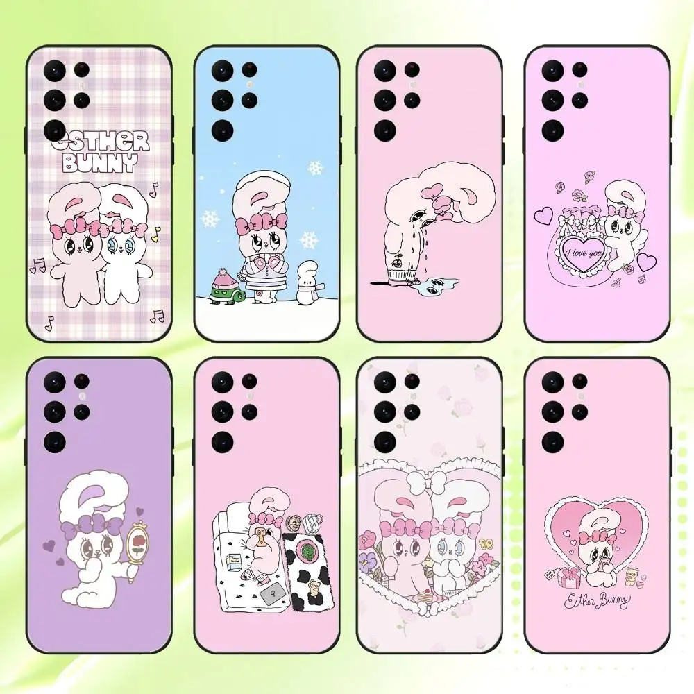 

E-Esther Bunny Phone Case For Samsung S 25,24,23,22,30,21,10,9,Ultra,Plus,Lite,FE,4,5G Black Soft Case