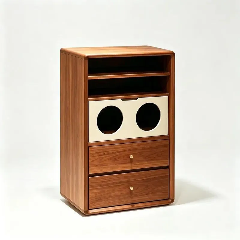 Multifunctional Wood Grain Steel Locker Modular Storage Cabinet with Drawers Open Shelves Vents Cable Holes for Living Room