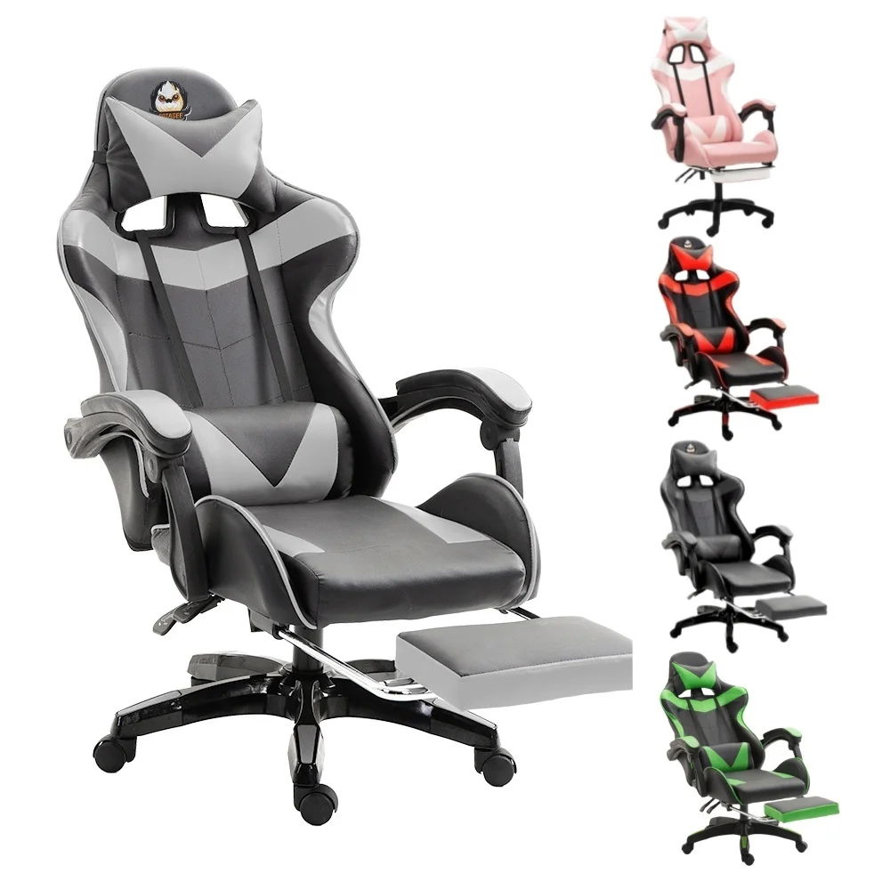 Chaise de gaming GOTAGEE ergonomique avec support lombaire, repose-pieds, oreilles de chat, coussin, réglable en hauteur, chaise de bureau
