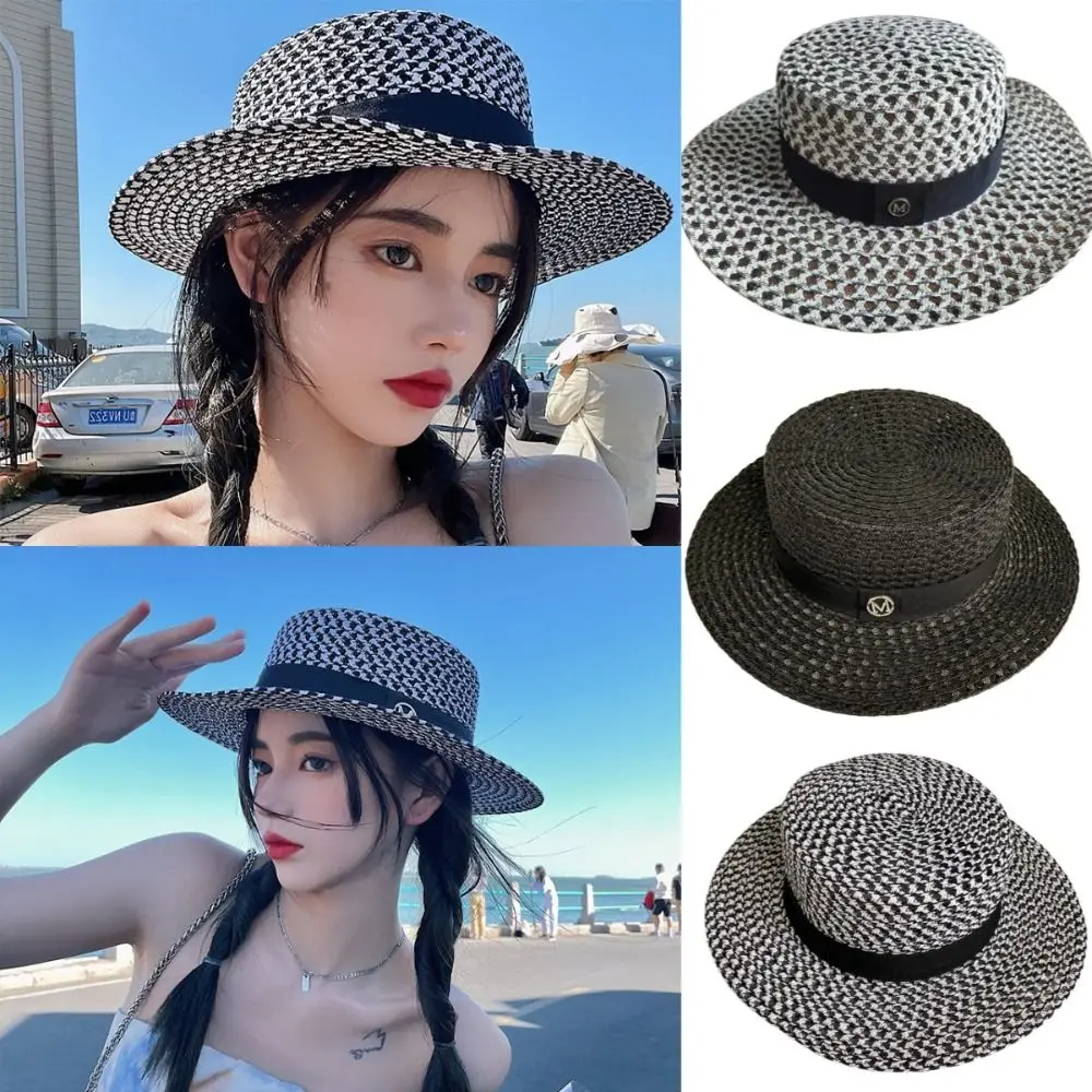 Black White Diamond Top Hat Leisure Sun Protection Face Revealing Sun Hat Retro UV Protection Fisherman's Hat Summer