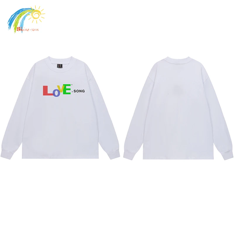 الرجال النساء زوجين الملونة رسالة شعار الحب سونغ سانت بأكمام طويلة تي شيرت أعلى جودة القطن فضفاض المحملة ربيع الخريف تي شيرت