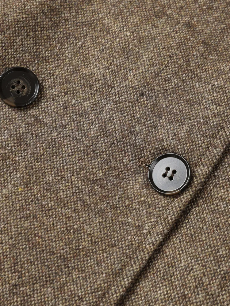 ZMEENNA Kurzer, zweireihiger Erbsenmantel aus braunem Tweed für Damen mit kontrastierendem Wildlederkragen, Gürtelmanschettendetail, Oberbekleidung ZM4259