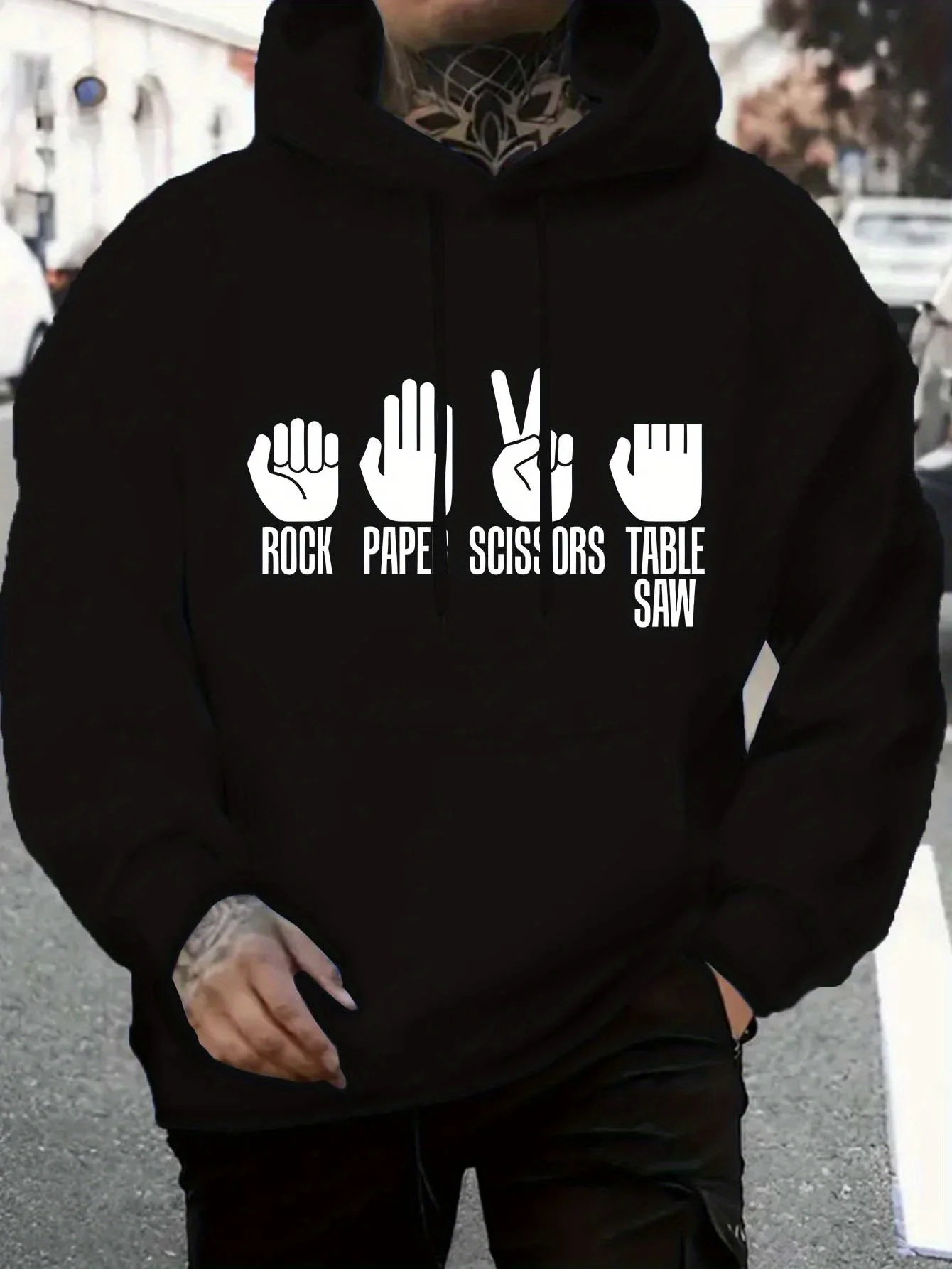 

Rock Paper Scissors Men's Black Fleece Hoodie - All-Season, Regular Fit, Machine Washable