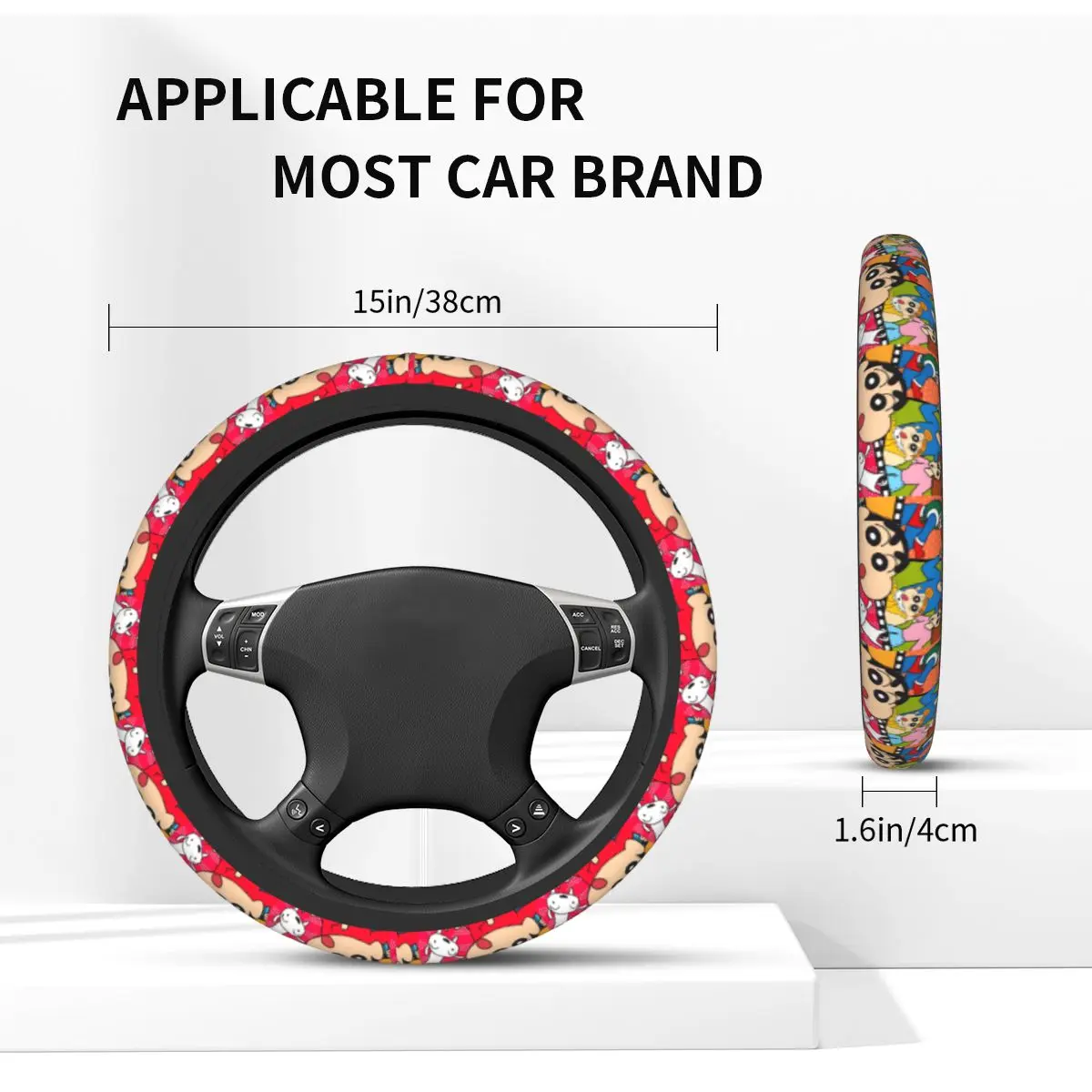 

38cm Movie Crayons Shin-chans Steering Wheel Cover Auto Car Steering Wheel Protector for Sedan Car Accessories Universal 15 inch