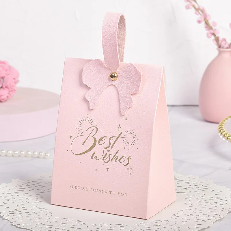 

Creative "Best Wishes" Wedding Candy Box With Leather Handle DIY Favors Birthday Party Jelwery Gift Packing Box Empty Paper Bags