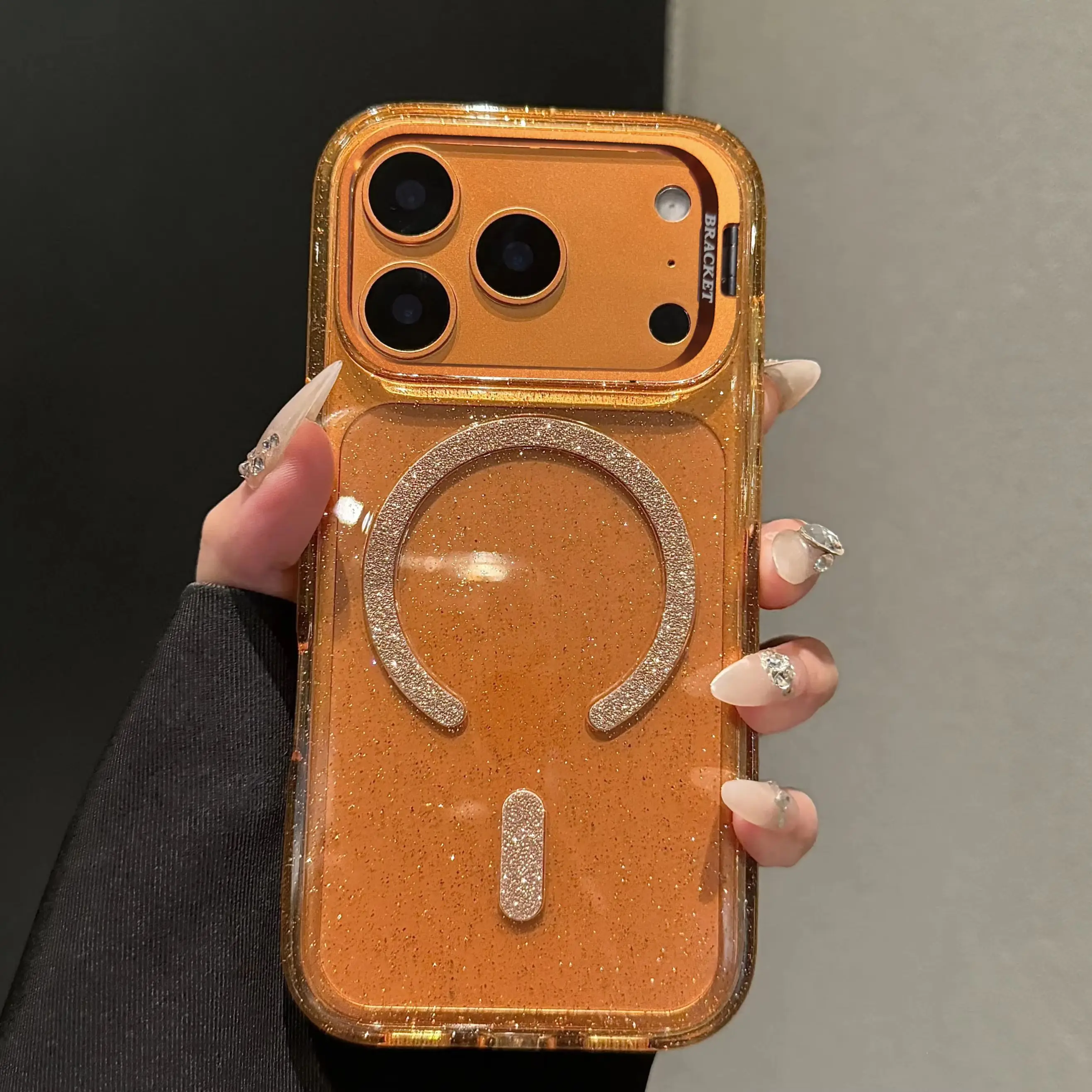 Luxury Glitter Magnetic Stand Case For iPhone 17 16 15 14 13 Pro Max Plus Shockproof For Magsafe Wireless Charge Clear Cover