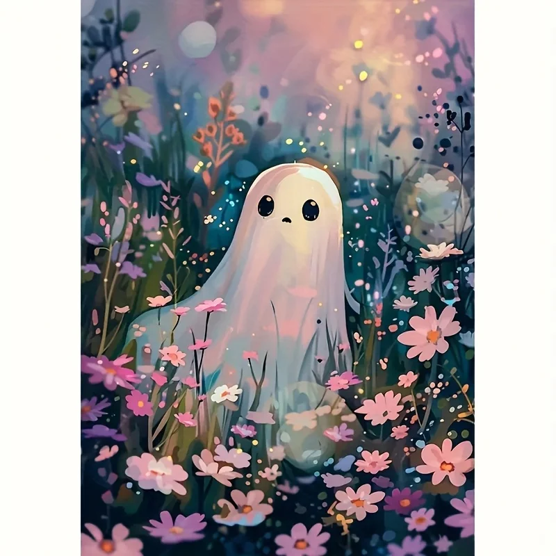 Kit de peinture diamant thème fantôme mignon, dessin animé 5D, bricolage, perceuse ronde complète, toile, mosaïque, artisanat d'art, cadeau fait à la main, décoration murale pour la maison, 1 pièce