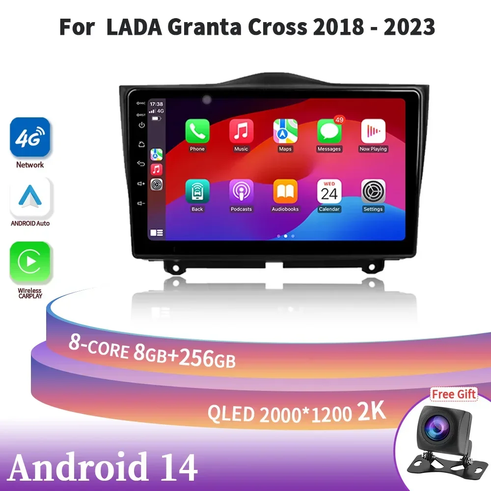

For LADA Granta Cross 2018-2023 Car Radio Android 14 Head Unit Multimedia Navigation Wireless Carplay Stereo Screen GPS 4G Wifi