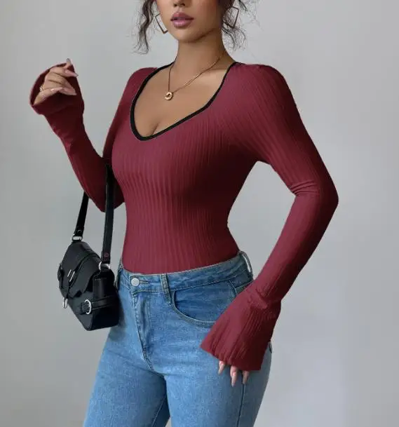 

Female Fashion Slimming T-Shirt Temperament Commuting Autumn & Winter Casual Minimalist Style Long Sleeve Slim T-Shirt for Women