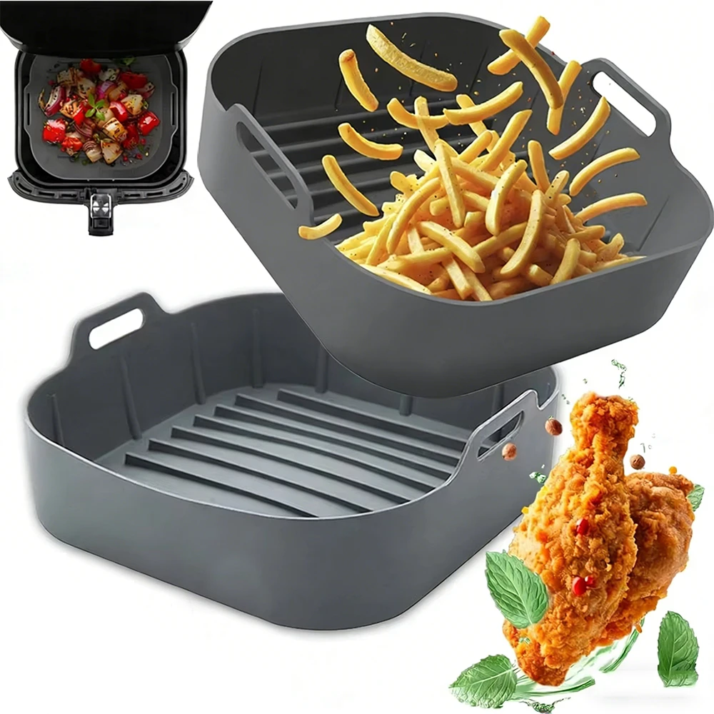1pc Air Fryer Silicone Tray Oven Baking Basket Reusable Liner Insert Dish Fried Chicken for Airfryers Accessories Air Fryer