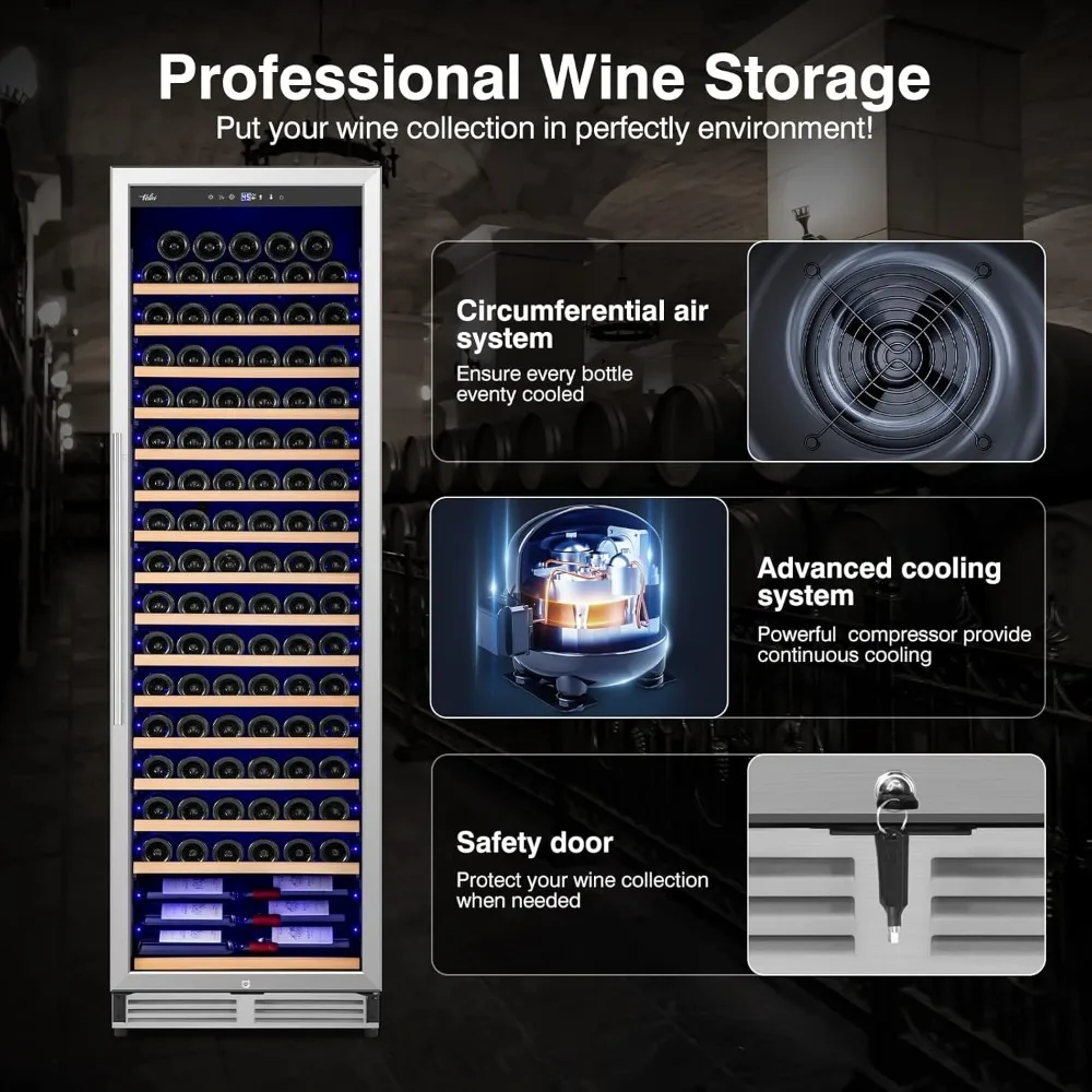 190 Bottles Wine Fridge with Professional Temperature Control System, Freestanding or Built-in installation, Quiet Operation