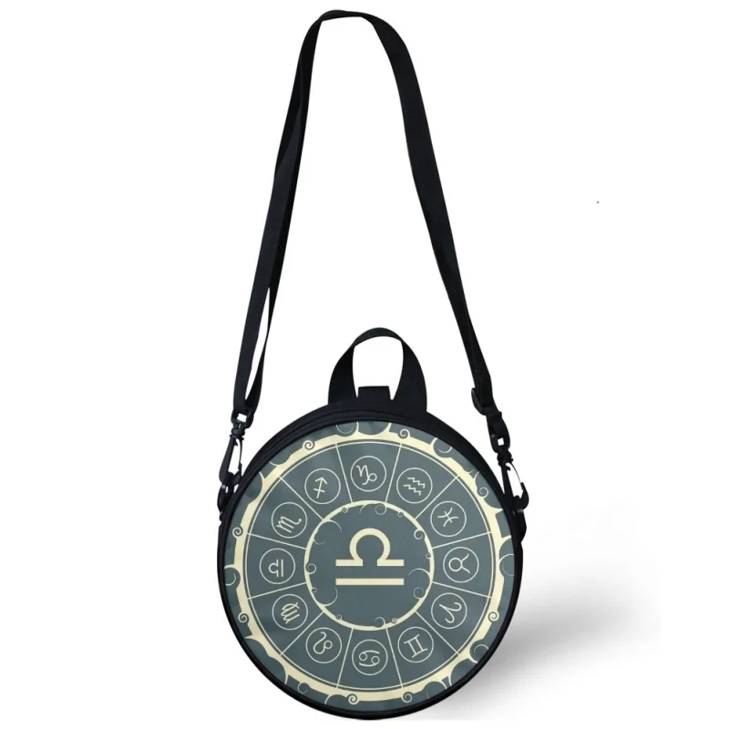 Astrolabe Print Round Shoulder Bags Boys Girls Circular Backapck Constellation Symbol Women Circle Crossbody Bag Men Coin Purse