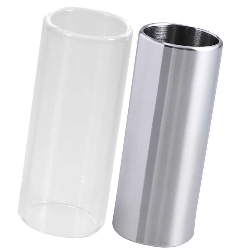 

2pcs 70Mm Glass Stainless Steel Guitar Slide Medium Bottleneck For Professional Players Transparent Silver Instrument Accessory