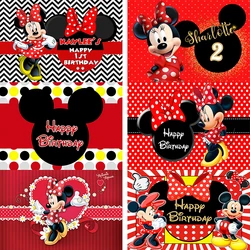 Red Disney Mickey Minnie Mouse Birthday Backdrop Wall Decorations Photozone Custom Kids Photography Background Party Backdrops