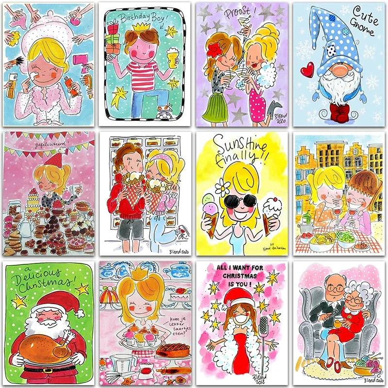 Kit de pintura de diamante 5D DIY, chica de dibujos animados rubia Amsterdam, mosaico de diamantes redondo y cuadrado completo, bordado de punto de cruz, arte de decoración del hogar