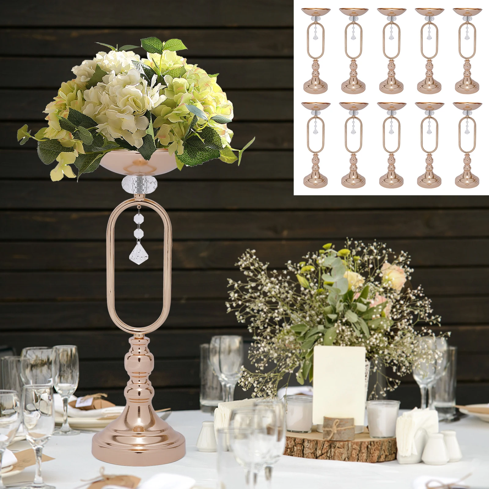 10 Pcs Gold Metal Vases 17.5'' Tall Vase Wedding Centerpieces for Reception Tables, Versatile Metal Flower Arrangement