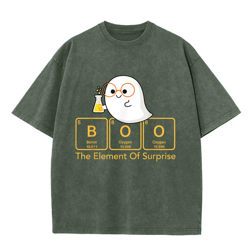 Chemistry Boo The Element of Surprise Cute Chemist Halloween T-Shirt Man Character New In Top And T-Shirts Men Shirt Humor