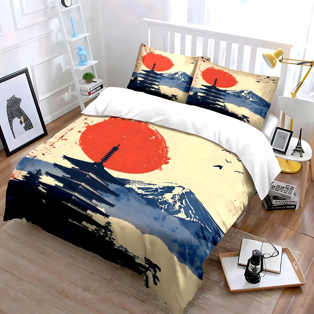 Japanese Landscape Art Set Decoration Exquisite three-piece bedding set gift for kids and adults