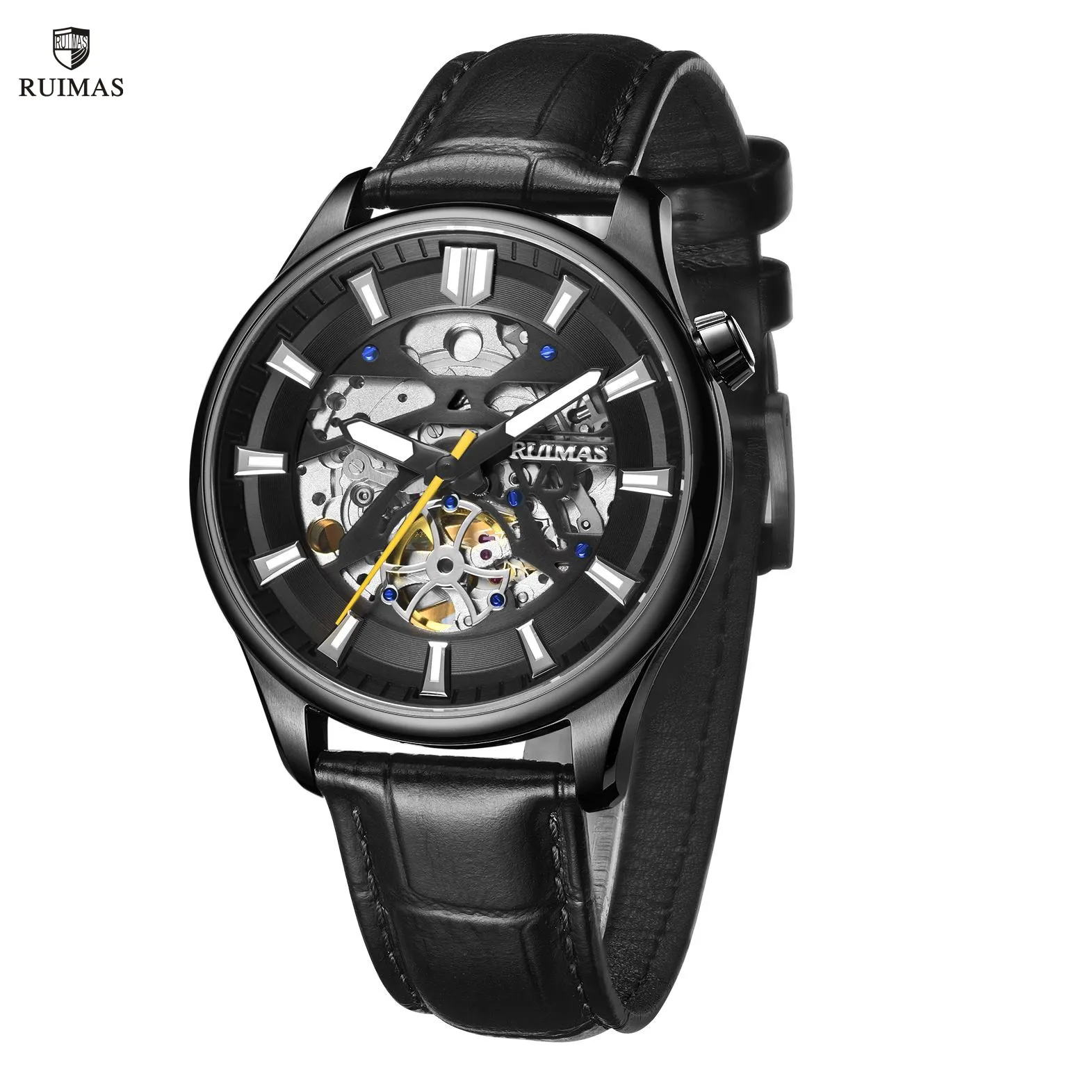 

RUIMAS Men Mechanical Wristwatch Fashion Casual Leather Band Watch Luxury Sport Wrist Watch Chronograph Luminous Man Clock 6770