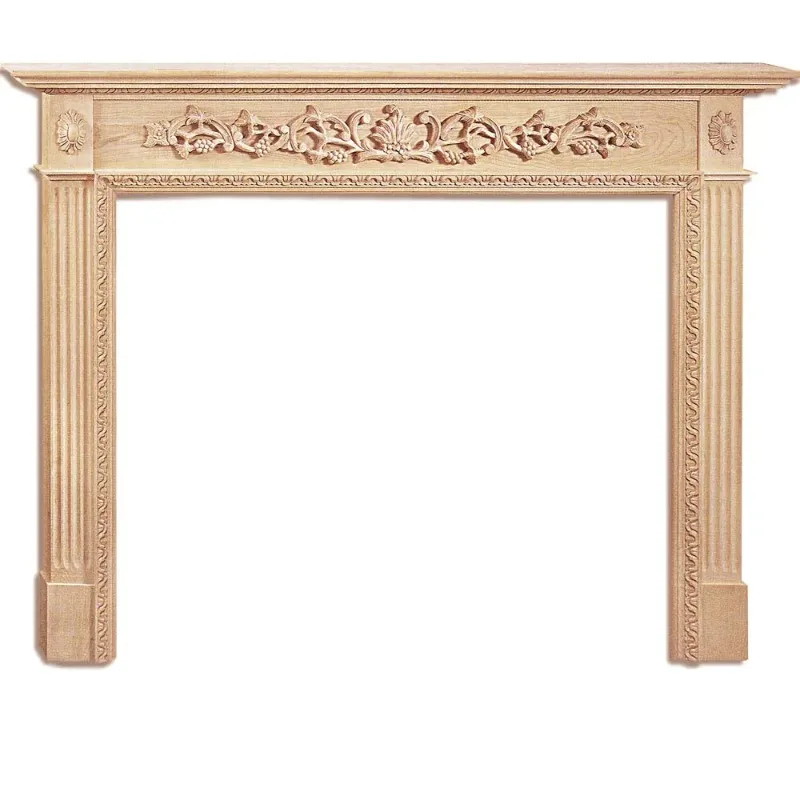 Stylish modern solid wood fireplace surround with black coloured ledges, ideal for elegant hotel or living space fireplace
