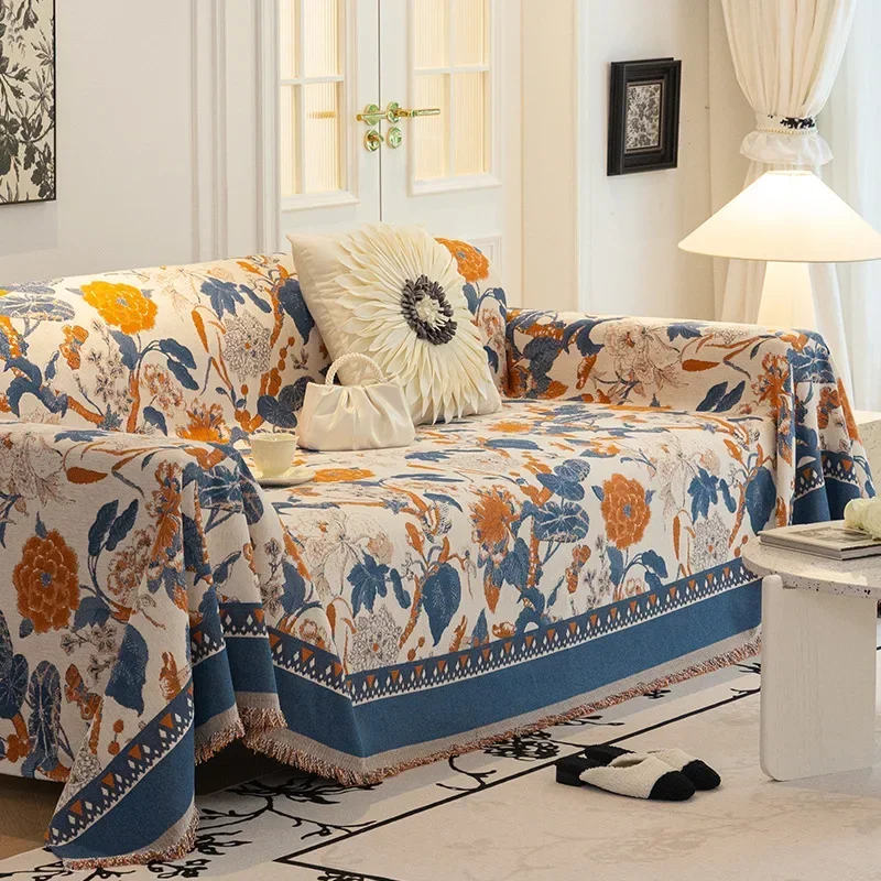 American Classical Chenille Sofa Towel All-Season Dust-Proof Couch Cloth Printed Anti Slip Home Accessories for Living Room