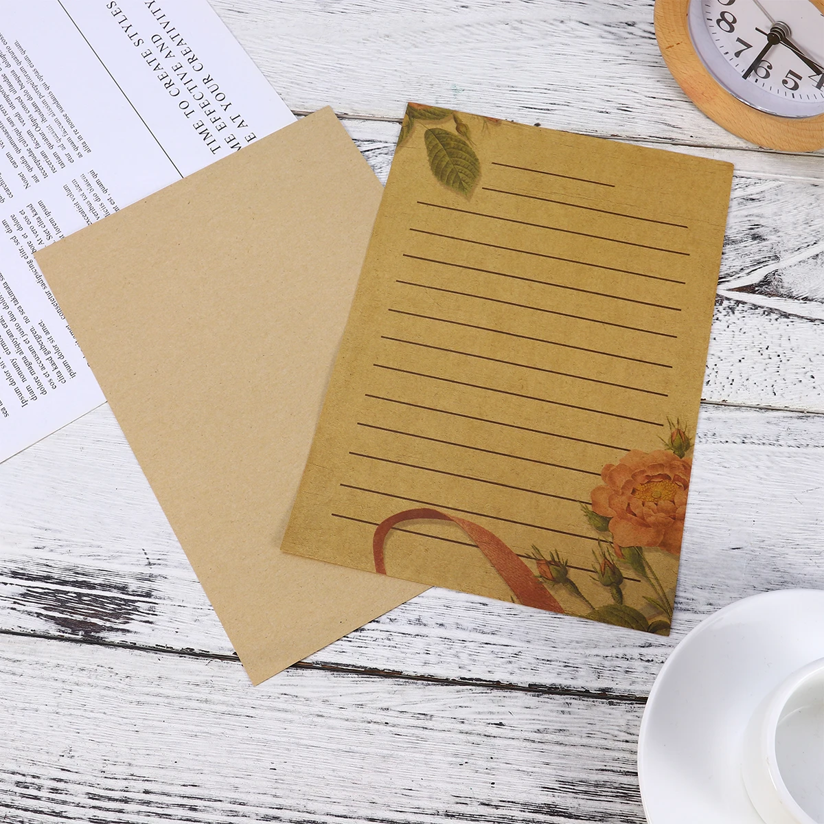 

6 Sets 21x14.5xcm Kraft Writing Paper Retro Rose Lace Writing Paper Vintage Letter Stationery Creative Note Paper
