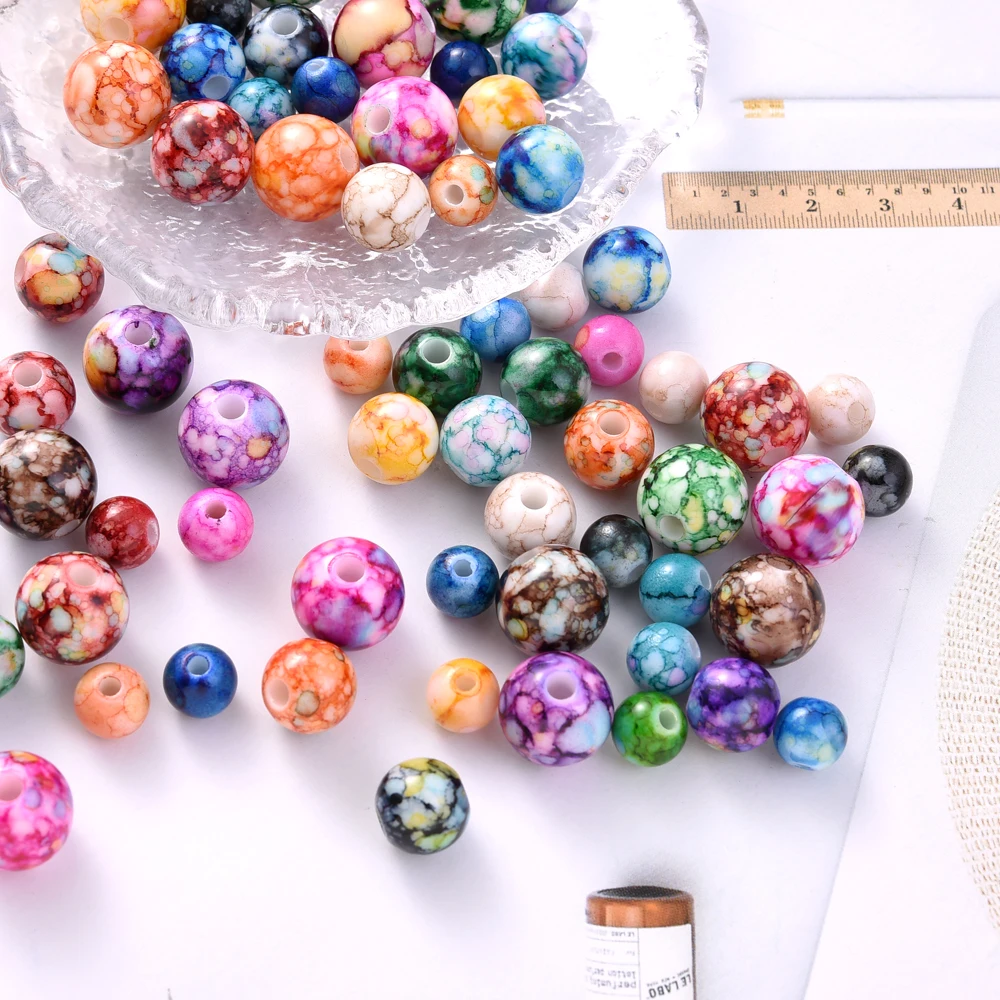 500/250 Stück 8mm Acryl-Perlen in zufälligen Farben, rissige Spacer-Perlen für Schmuckherstellung, DIY handgemachte Perlenarmbänder und Ohrringe – Detail 6