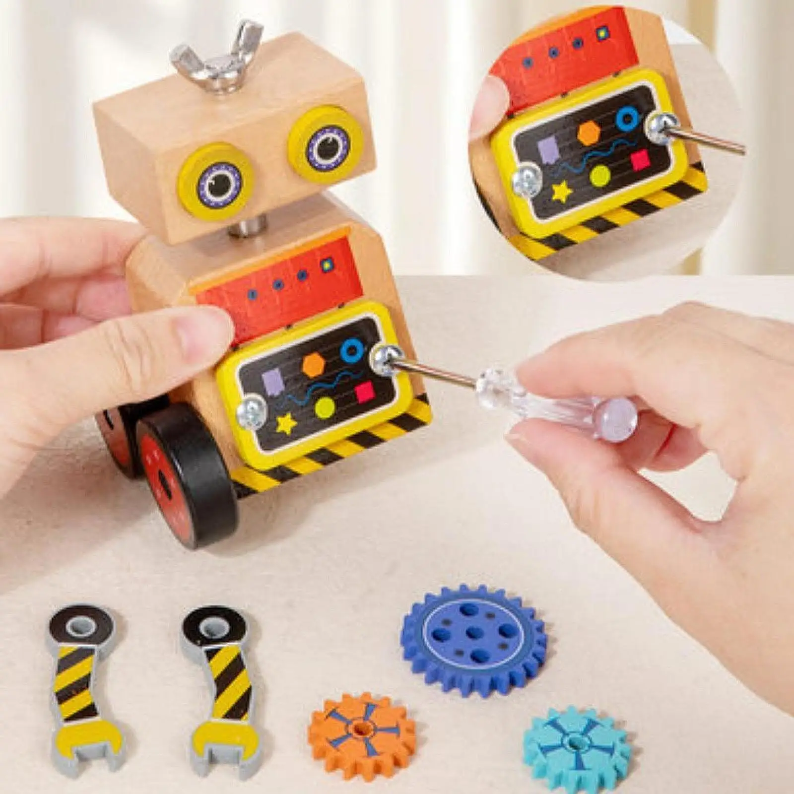 

Montessori Screwdriver Board Educational Robot Shape Wooden Screw Driver Activities Toy for Kids Toddlers Boys Preschool Girls