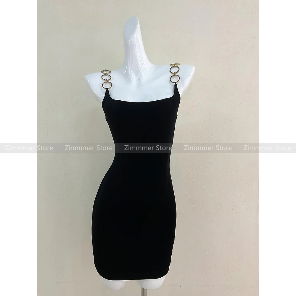 Metal ring shoulder strap backless slimming suspender dress hot girl hip skirt 2024 summer