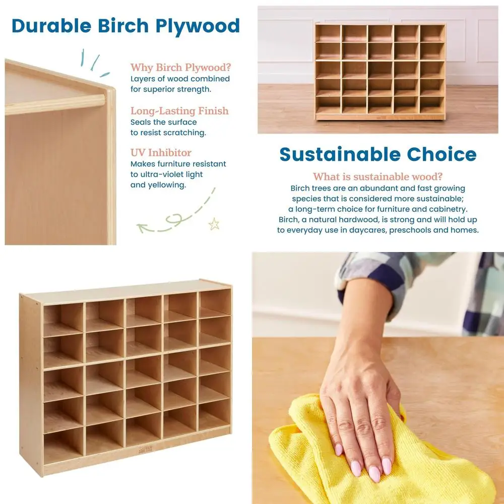 

25 Cubby Mobile Tray Storage Cabinet, 5x5, Classroom urniture, Natural