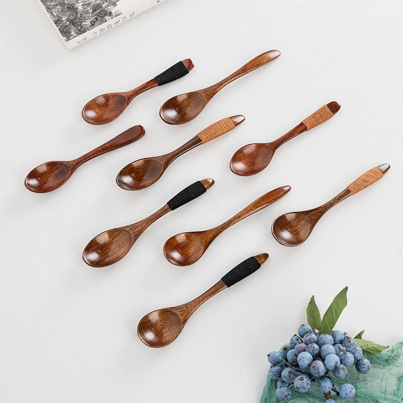 Small Wooden Spoon Children Soup Spoon Natural Wood Japanese Honey Sugar Salt Seasoning Spoon Dessert Tea Coffee Scoop Spoon