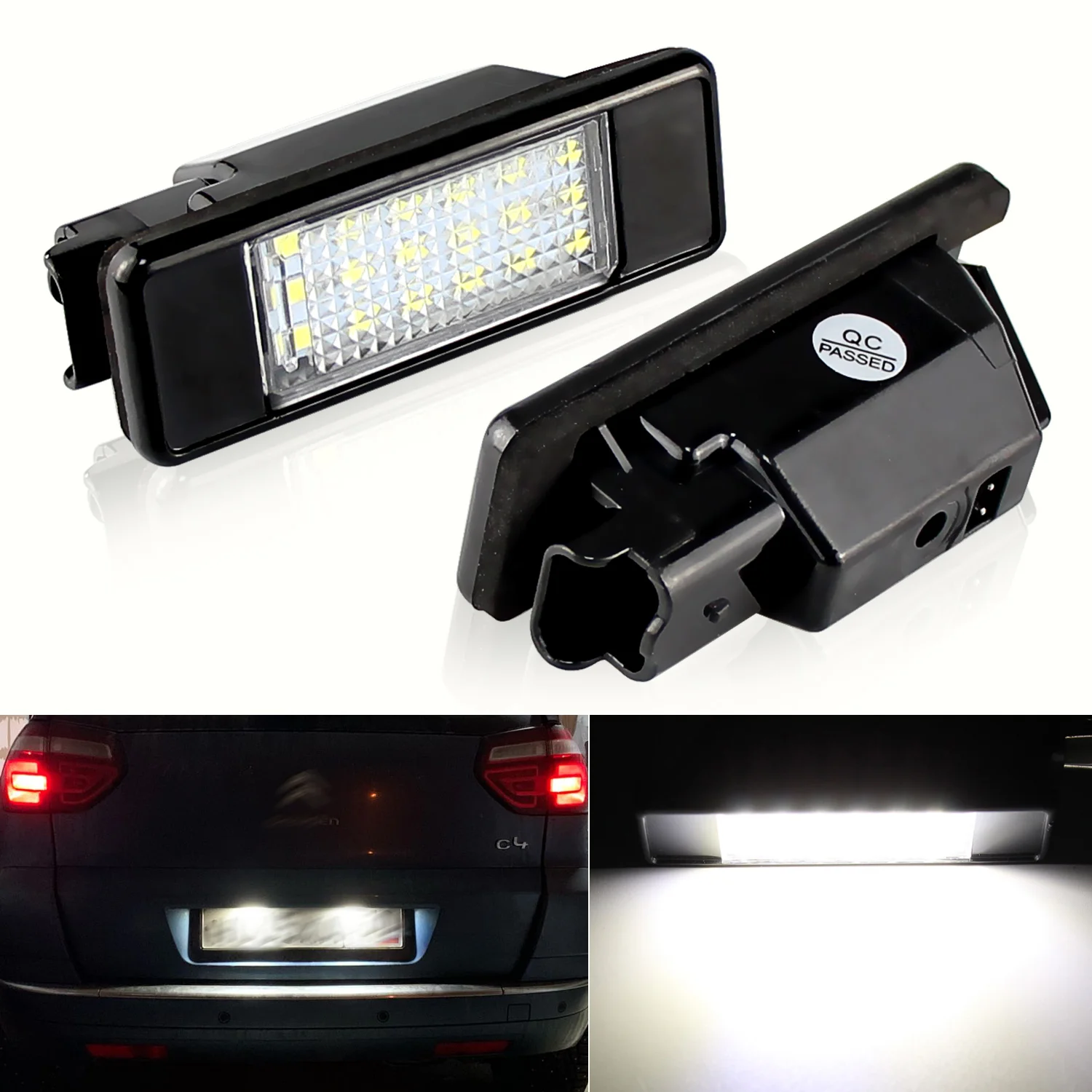 

2PCS LED License Plate Lights for Citroen C4 C3 C5 C6 C8 for Peugeot 307 106 207 308 406 407 508 - Car Number Plate Lamp White