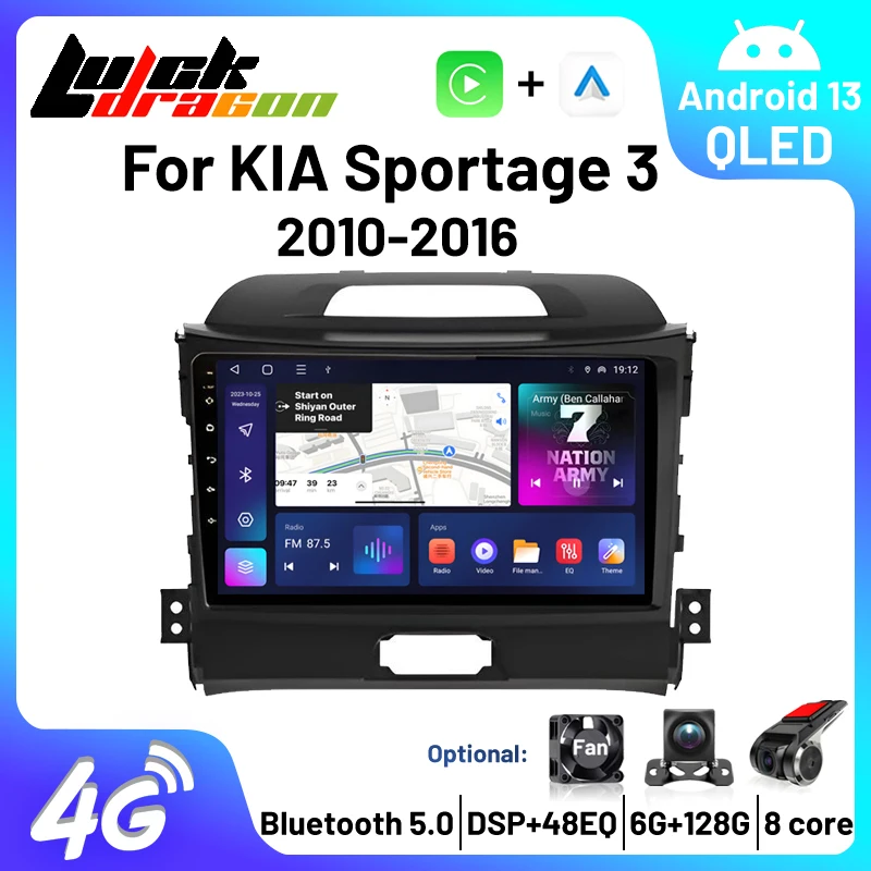 

2 Din Car radio Android Auto For KIA Sportage 3 Sportage R 2010-2016 Carplay Multimedia Player Car stereo 4G wifi QLED Radios