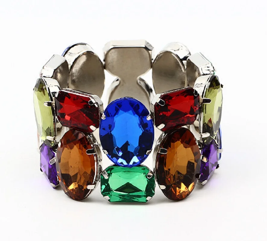 Women  Exquisite Wide Elastic Bracelet Fashion Colorful Crystal Bangle