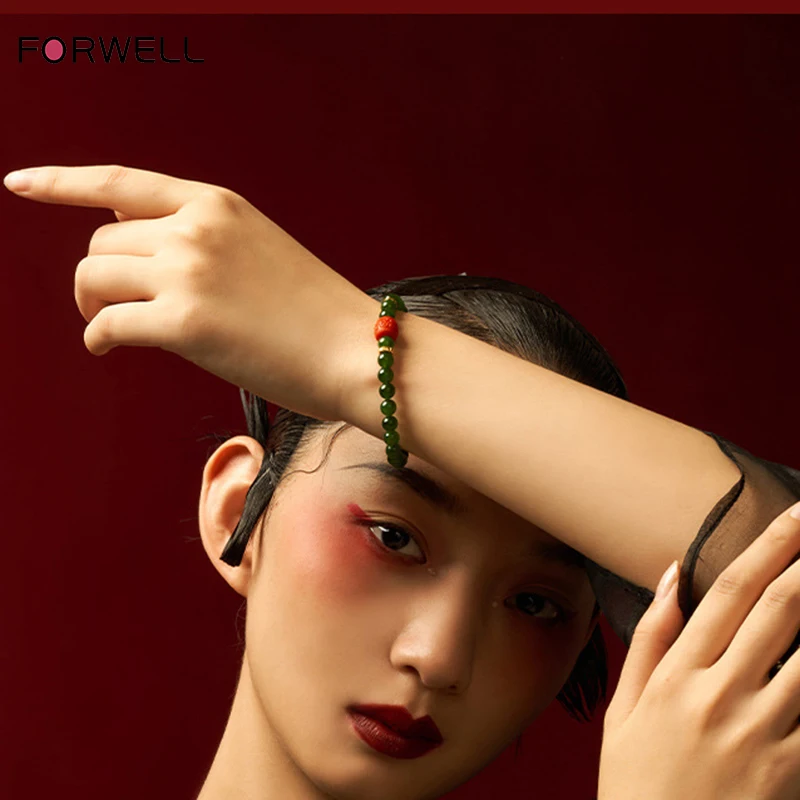 FORWELL جودة عالية الأخضر الداكن حجر اليشم الطبيعي خرز سوار الأحجار الكريمة DIY سحر اليدوية والمجوهرات هدية الزفاف