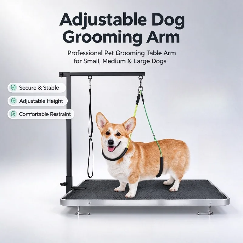 Adjustable Pet Grooming Arm Foldable Clamp Mount Dog Grooming Table Bracket with Grooming Loop for Home Salon Dogs Cats Grooming
