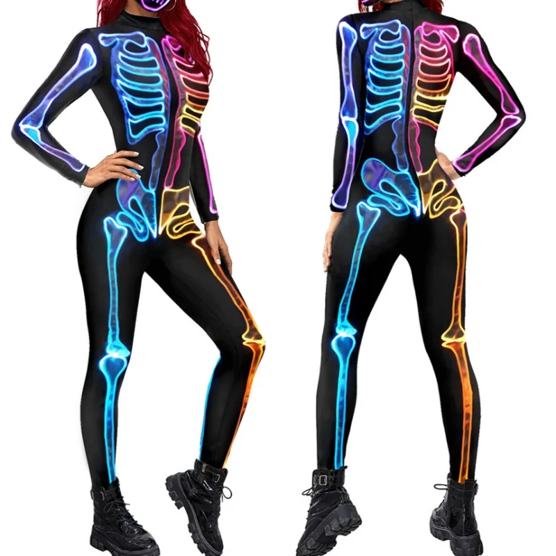 

Scary Halloween Horror Adults Zombies Skeleton Print Cosplay Costume Long-sleeved Women Jumpsuit Stage Performance Bodysuit