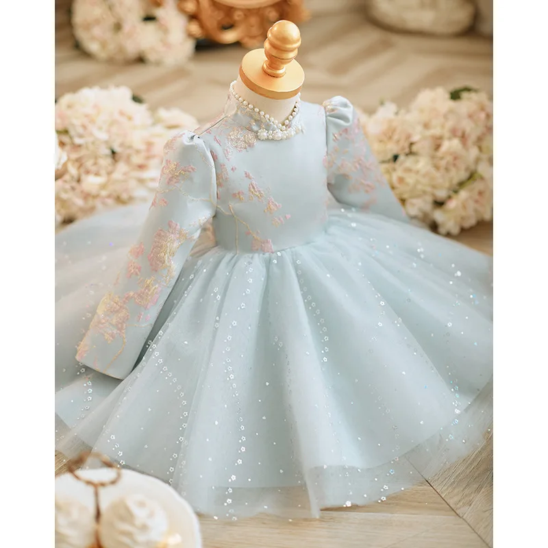 High-End Children's Dinner Suit Long-Sleeved Spring and Autumn Kindergarten Host Baby Girl One Year Old Birthday Banquet Princes