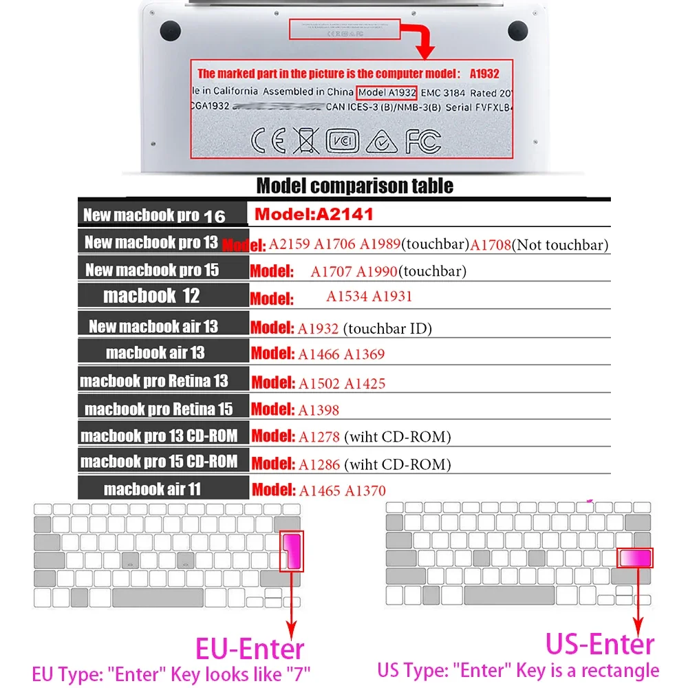 With ñ Spanish keyboard cover protector for macbook pro13 A2159 A1990 For macbook air 13 A1932 A1466 Keyboard protective film